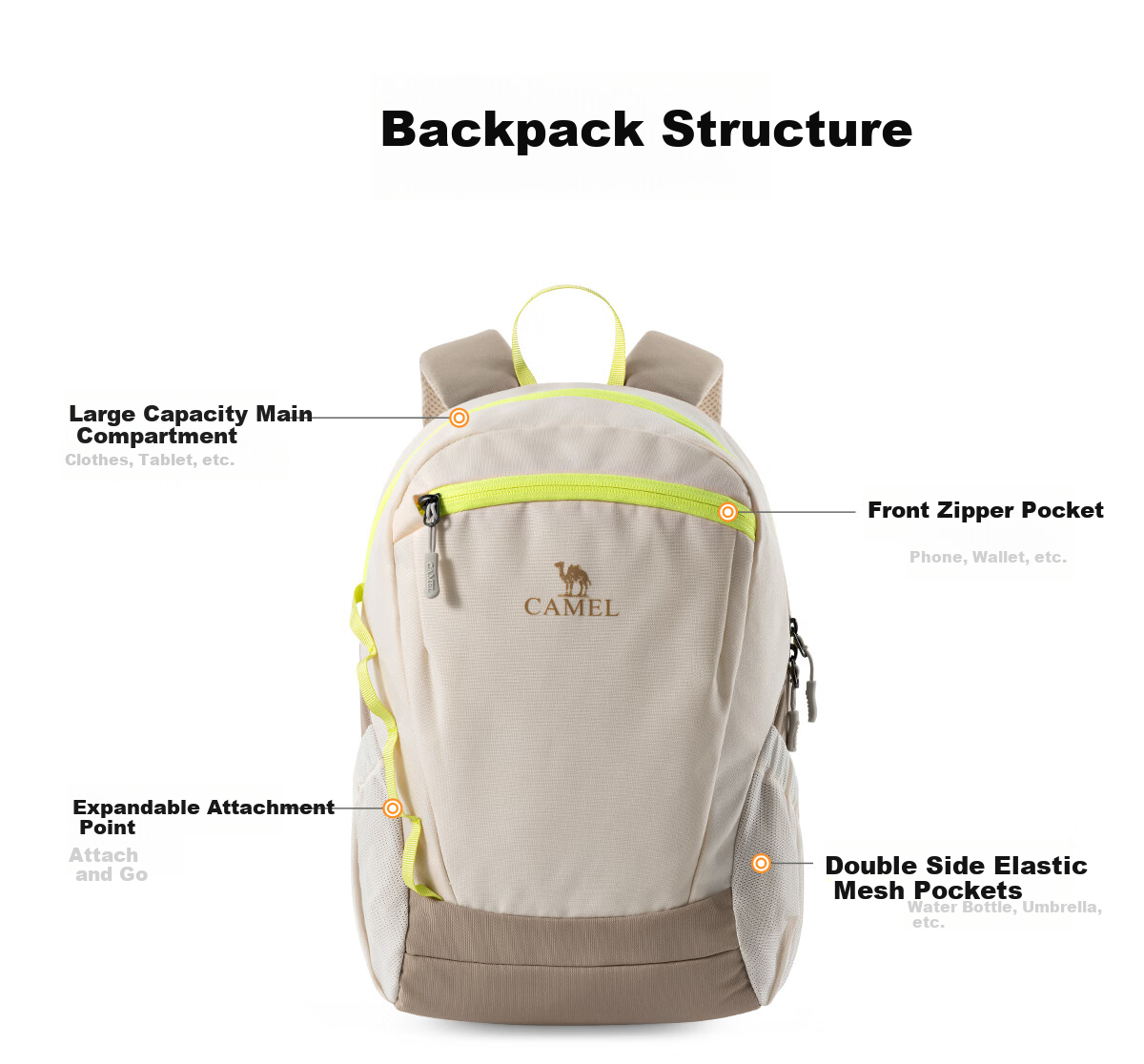 CAMEL Small Ice Cream Bag Lightweight Backpack Outdoor Sports Travel Shoulder Bag Lightweight Hiking Backpack 1070 16