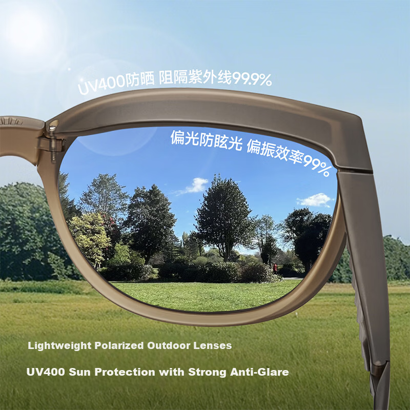 Beneunder Folding Polarized Sunglasses Case for Prescription Glasses, Large Square Round Frame, Unisex, Model FD011