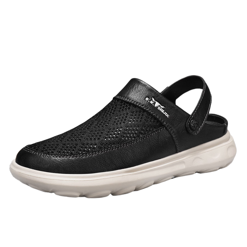 Bull Family Men's Summer New Breathable Hollow Toe Sandals Versatile Slippers Men's Mesh Beach Shoes Two-Way Clog Shoes