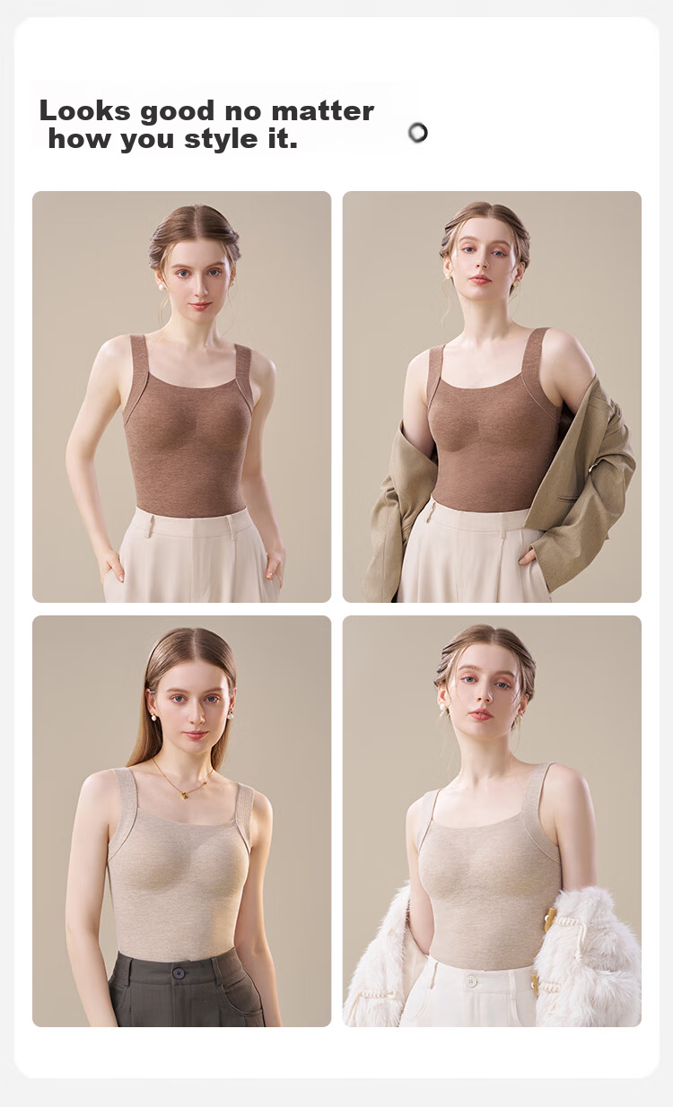 GUJIN Women's Thermal Vest Seamless Padded Innerwear Top Warm Underwear Coffee Color XL 10