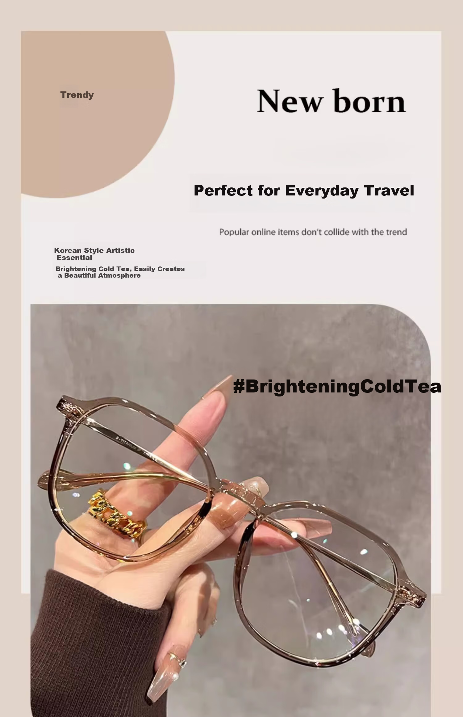 Boshide Blue Light Blocking Glasses, Lightweight Large Frame Korean Style for Women, Natural Look Enhancer, Anti-Myopia, 400 Degree Cool Tea Color 1