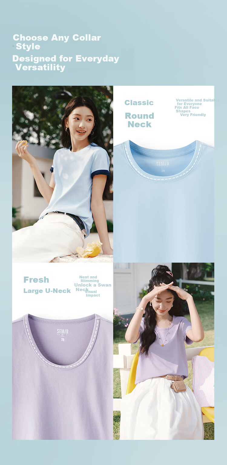 Semir Women's Short Sleeve T-Shirt 26 Summer Slim Fit U-Neck Loose Fit Round Neck Base Shirt 109326100001 4