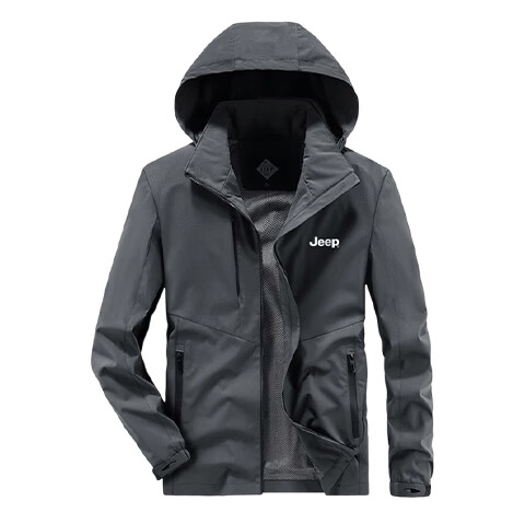 JEEP Men's Jacket, Spring And Autumn Trendy American Style, Detachable Hood, Loose Casual Coat, Dark Gray, 5XL