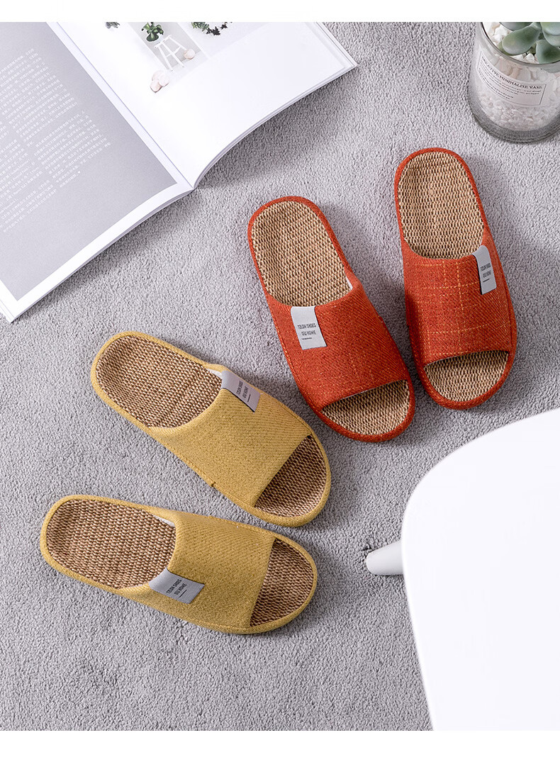 TZLDN Women's Indoor Linen Slippers Summer Couple Home Cotton Linen Japanese Style Cool Slippers 14