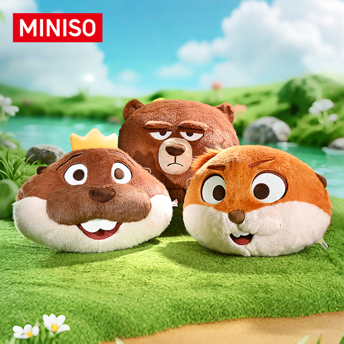 MINISO Pixar Beaver Transformation Big Head Plush Pillow Nap Pillow Bedroom Decoration Meibao Version