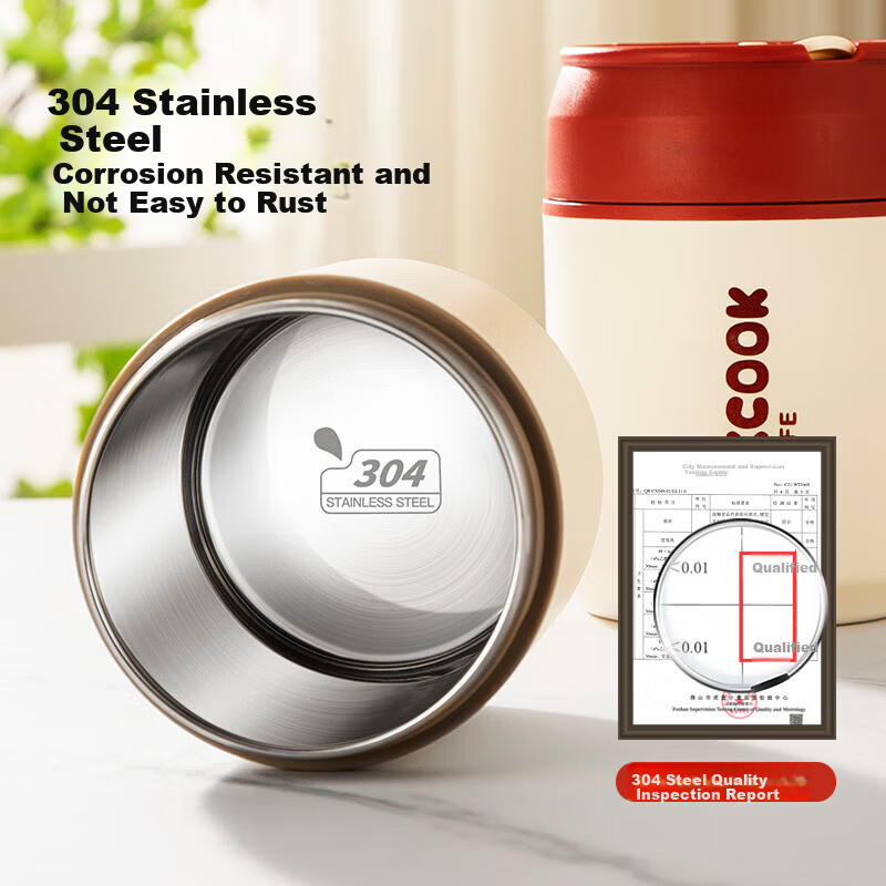 MAXCOOK Portable 304 Stainless Steel Insulated Soup Cup Breakfast Milk Cup with Spoon and Straw MCB0382