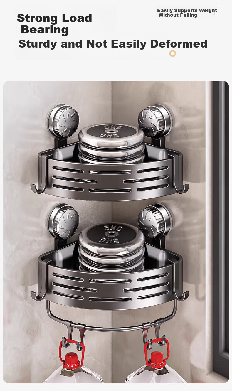 MUYA Bathroom Suction Cup Corner Shelf No-Drill Wall-Mounted Toilet Washbasin Storage Rack 8