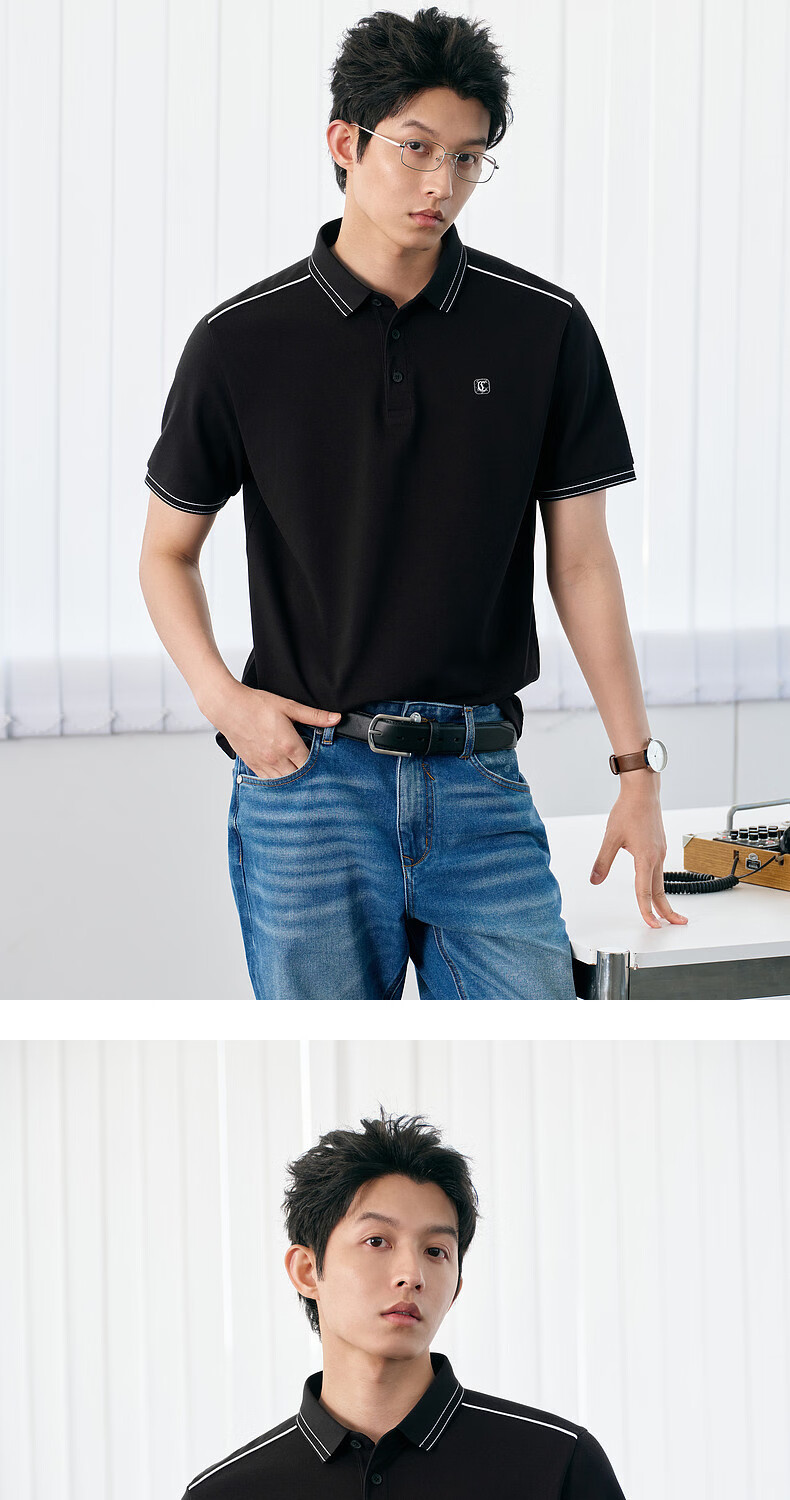 CABBEEN Ammonia Mercerized Pearl Cotton Polo Shirt Men Woven Striped Contrast Stitching Design 26 Spring Summer Breathable Short Sleeve Polo Shirt 12