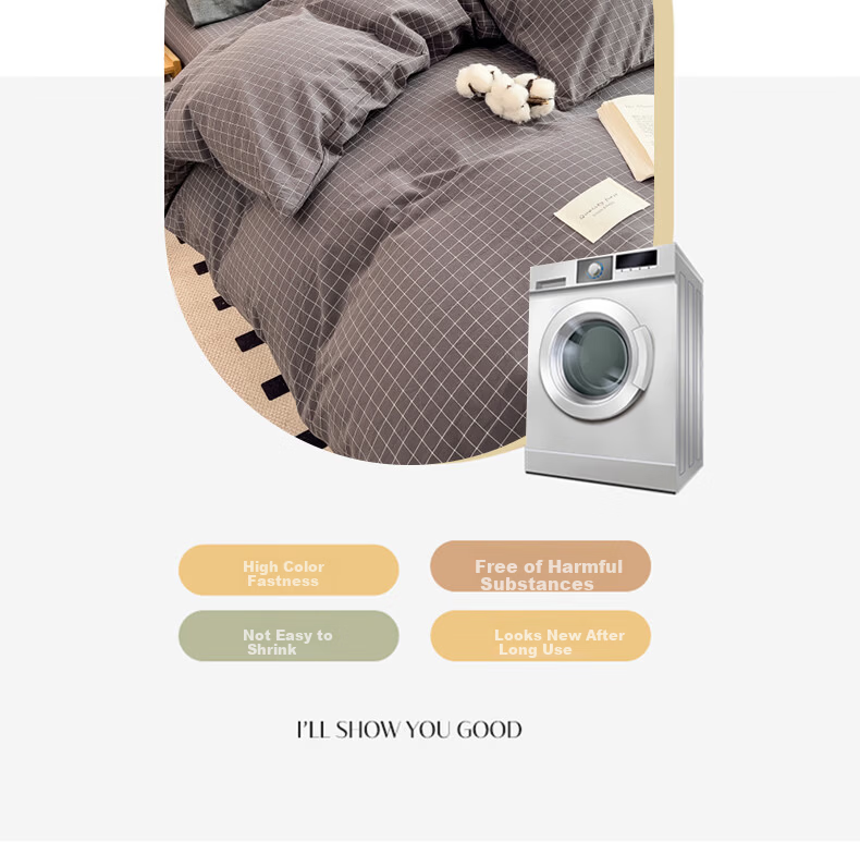 Hongdou 10A Antibacterial 4-Piece Bedding Set for 1.5/1.8m Bed Thickened Double Duvet Cover Simple Bed Sheet Pillowcase 200x230cm Small Plaid 4