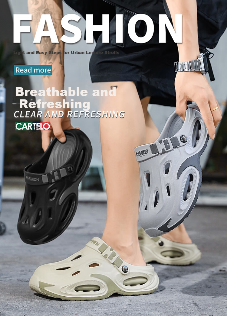 CARTELO Men's Summer 2026 Breathable Closed-Toe Hole Sandals Thick-Soled Casual Sports Beach Slippers for Men 1