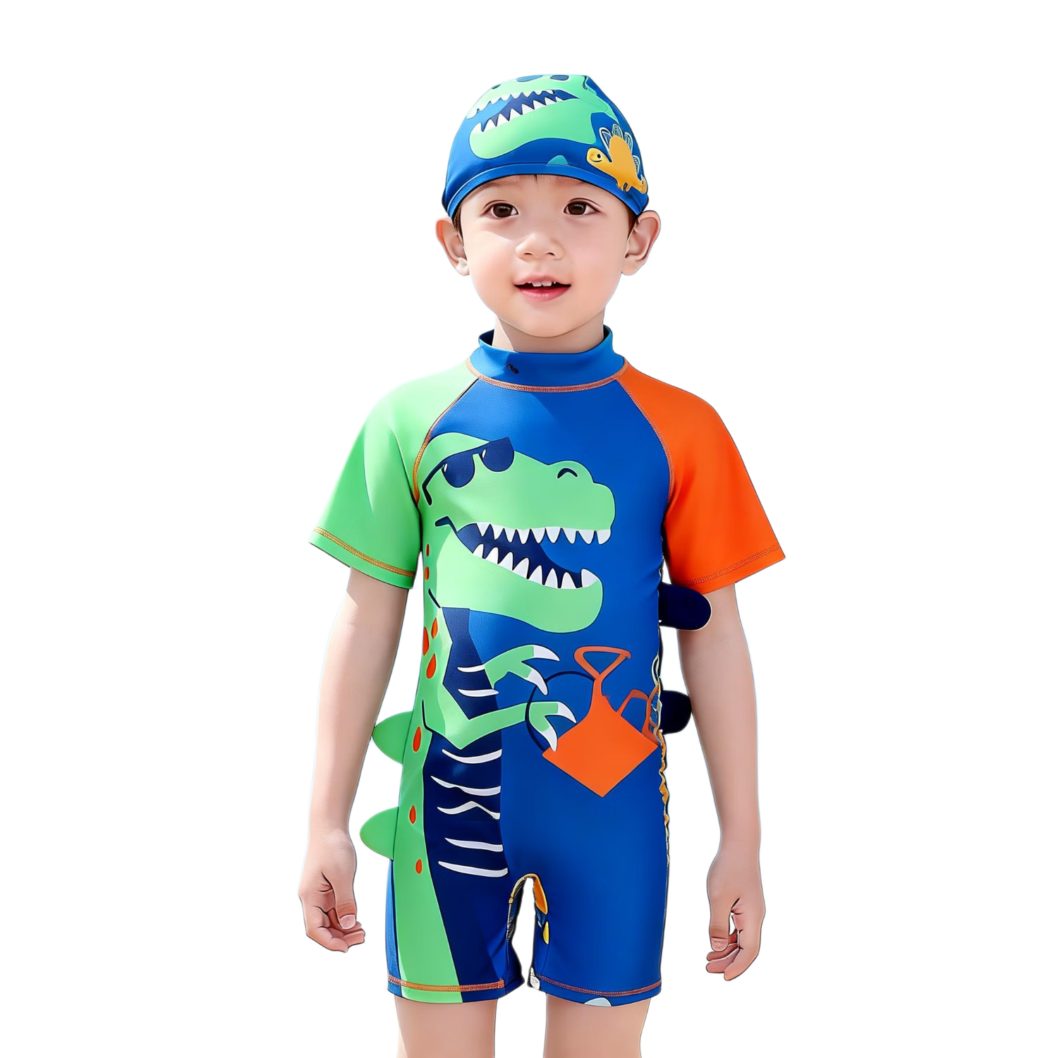 9i9 Kids Boys One-Piece Hooded Sunscreen Quick-Dry T-Rex Baby Swimming Hot Spring Suit B150 Blue 120