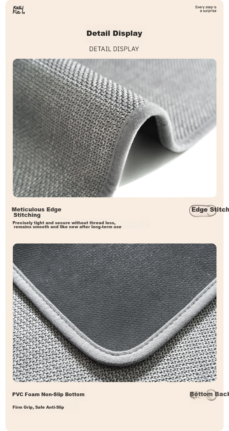 Cartifia Bathroom Mat Absorbent Quick-Dry Non-Slip Anti-Fall Linen Texture Thickened Rattan Gray 50*80cm 11