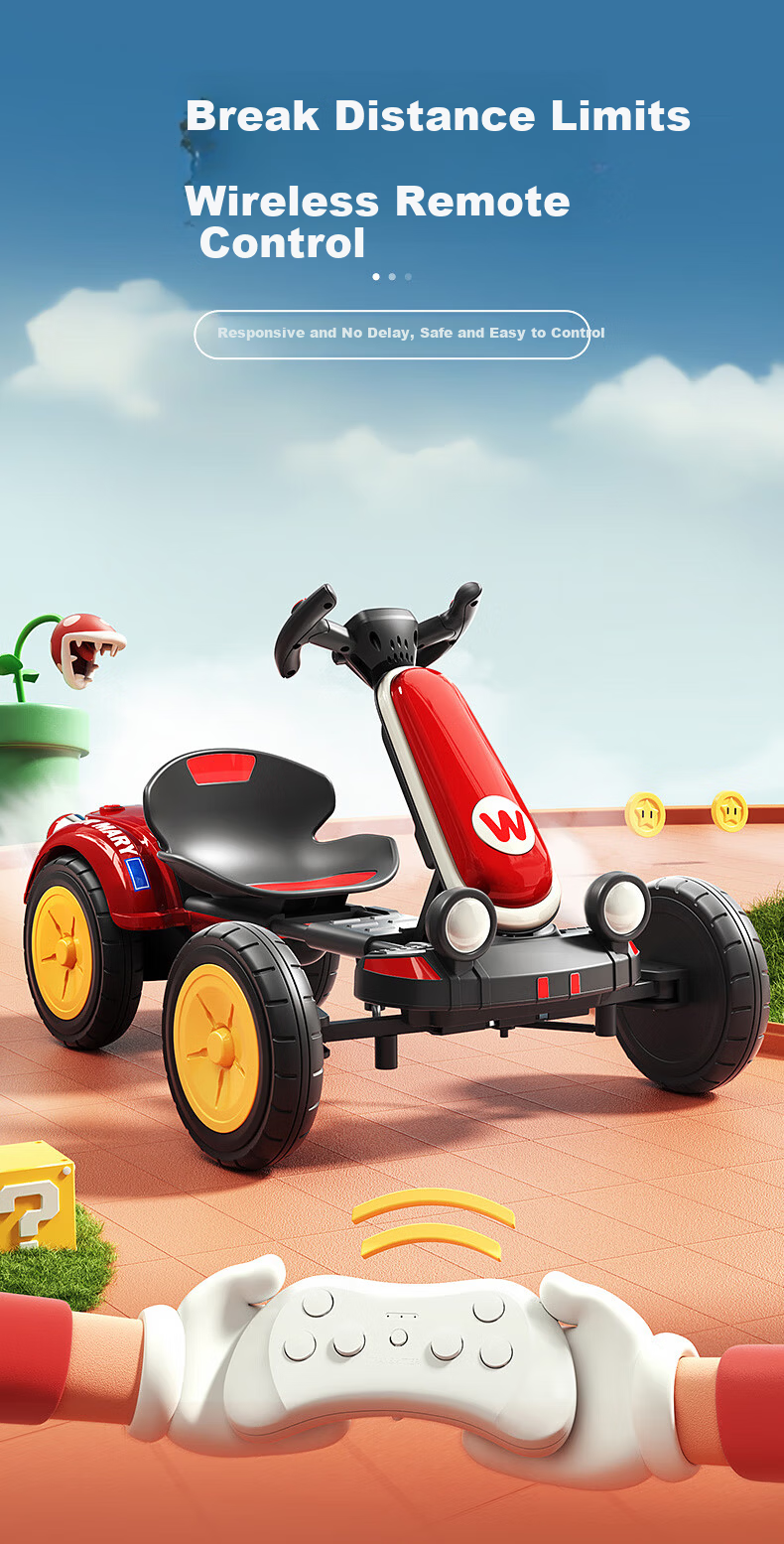 Kids Electric Ride-On Car for Boys and Girls, Remote Control Go-Kart, Four-Wheel Vehicle for Ages 3-8 7