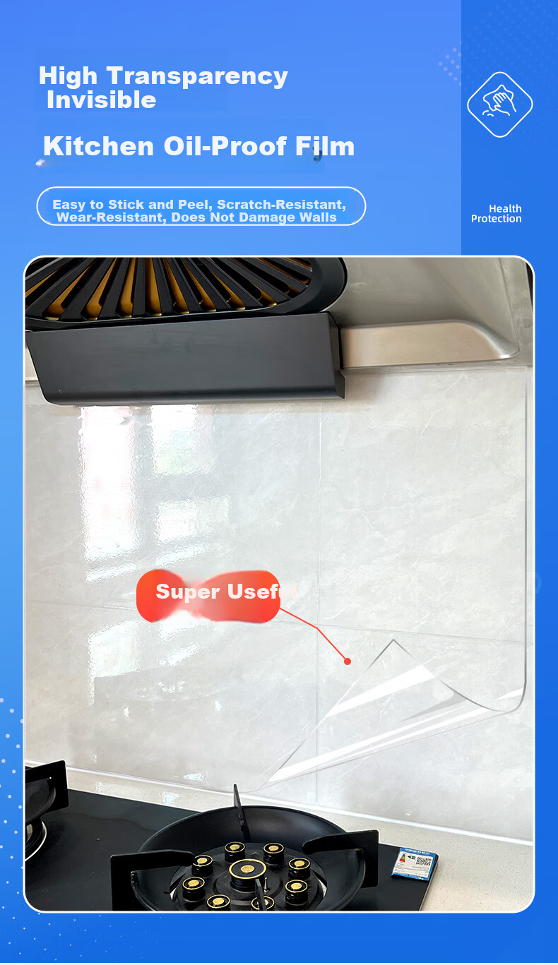 Xinuo Kitchen Oil-Proof Waterproof High-Temperature Resistant Transparent Tile Wall Sticker Protective Film for Range Hood Countertop Static Cling 2