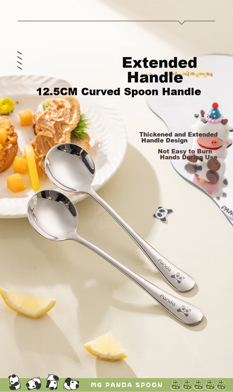 Guangyi 304 Stainless Steel Dinner Spoons, Children's Household Soup Spoons, Eating Spoons for Restaurants, Panda-Shaped Round Spoons, Set of 2, GY1425 9