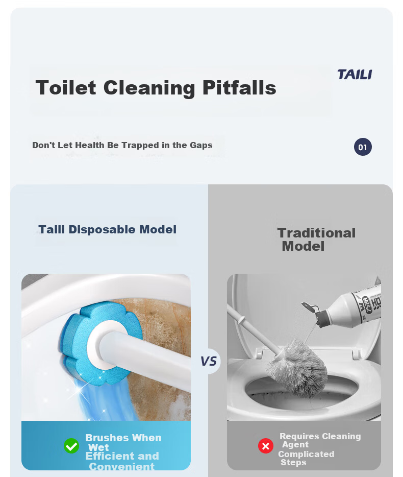 Taili Toilet Brush Long Handle Wooden Bathroom Toilet Cleaning Tool No Dead Angle Gap Cleaner 2
