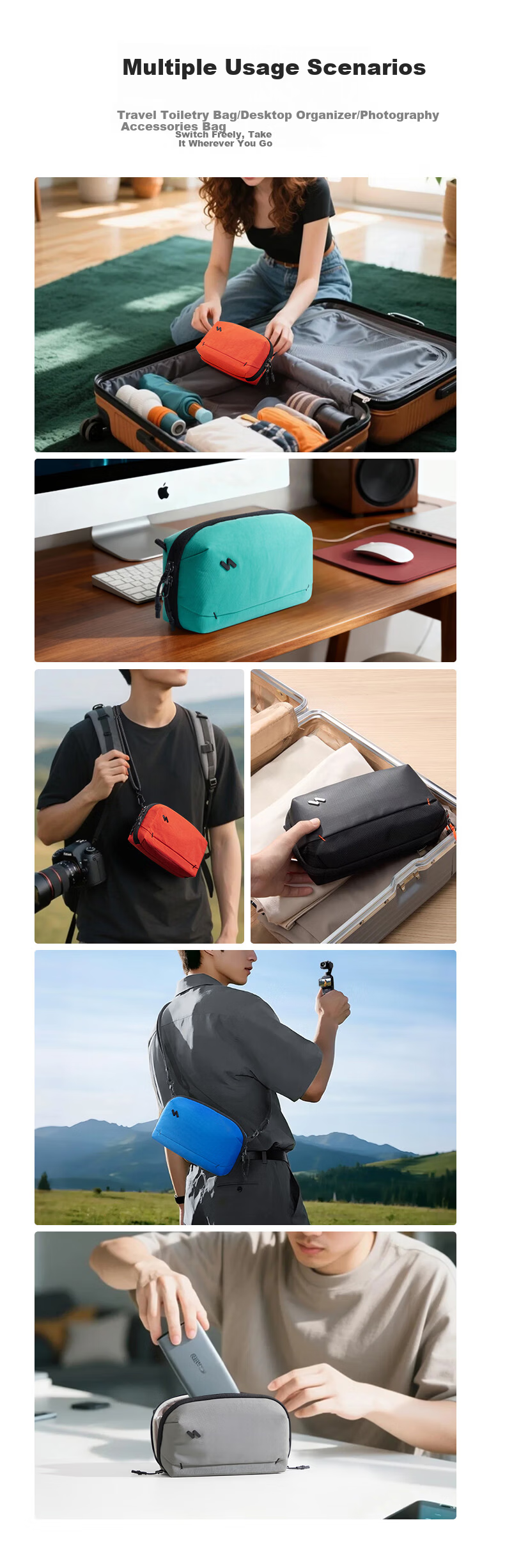 Inateck Digital Storage Bag Cable Charger Accessories Organizer Portable Water-Resistant Crossbody Bag Slate Black with Shoulder Strap 9