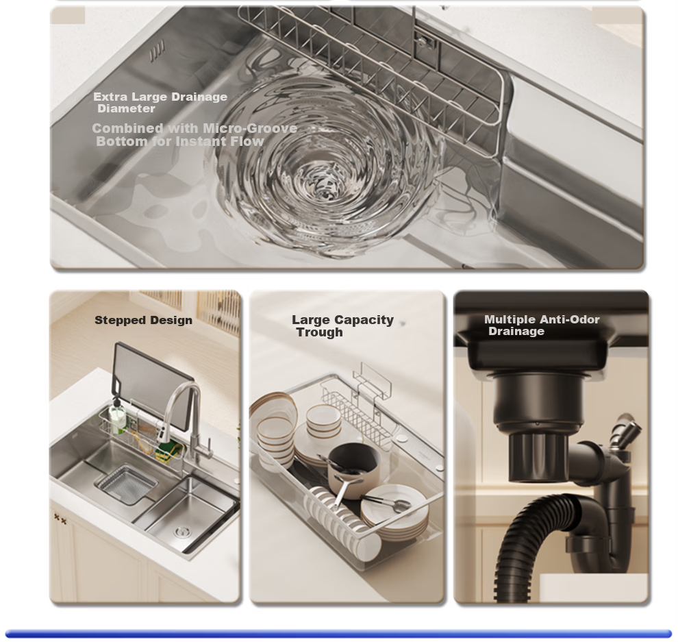 HIGOLD Kitchen Sink Embossed Raindrop Large Single Bowl 304 Stainless Steel Countertop Middle and Lower Vegetable Washing Basin with Strainer MAX 5
