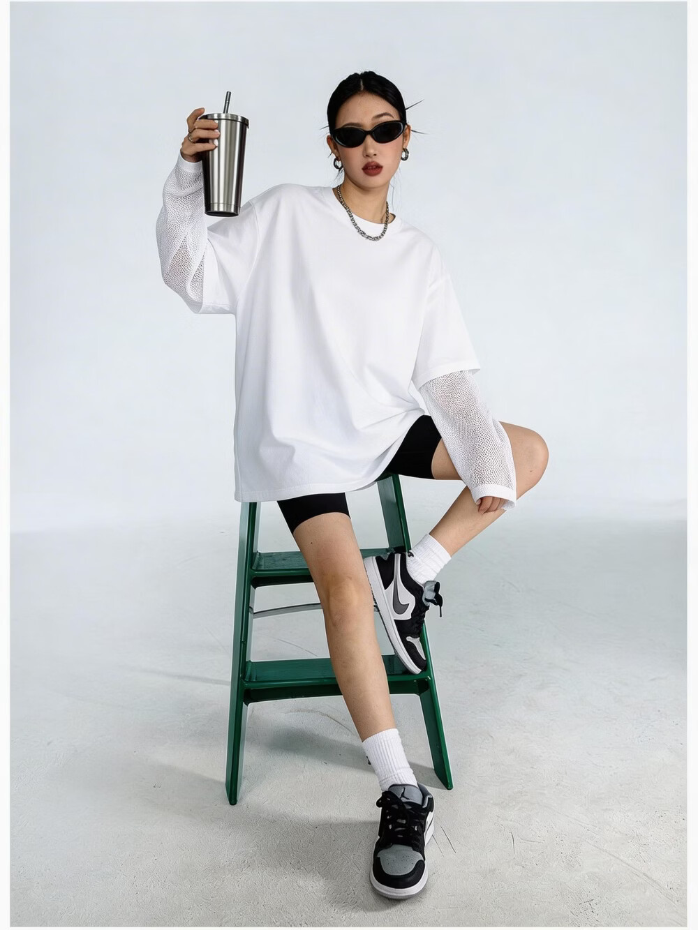 ICH MODE American Vintage Two-in-One Long Sleeve T-Shirt Women 2026 New Summer Casual Simple Top Navy Blue L 5