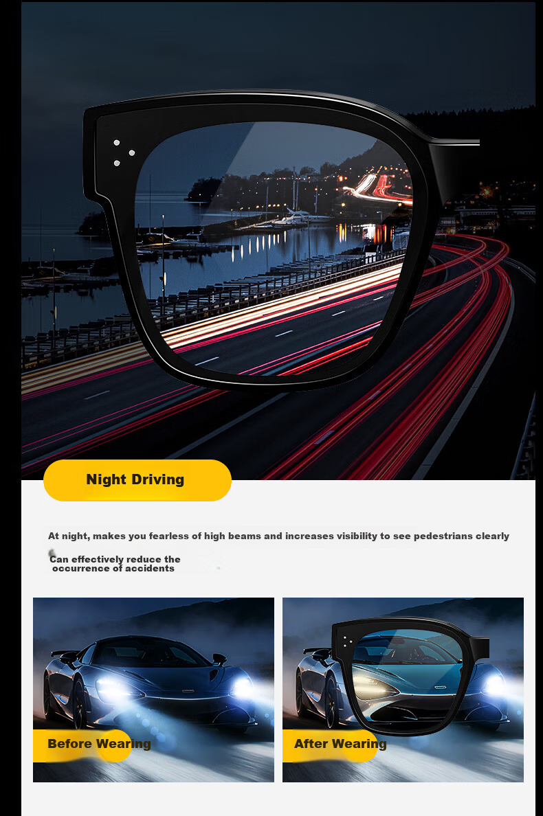 CAPONI Night Vision Driving Sunglasses Clip-On Unisex Photochromic Polarized Sunglasses Clip for Day and Night Use with Prescription Glasses 14