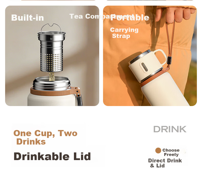 HEOSCU Large Capacity Insulated 316 Stainless Steel Water Bottle Tea Separation Steeping Cup Portable with Lid for Men and Women 3