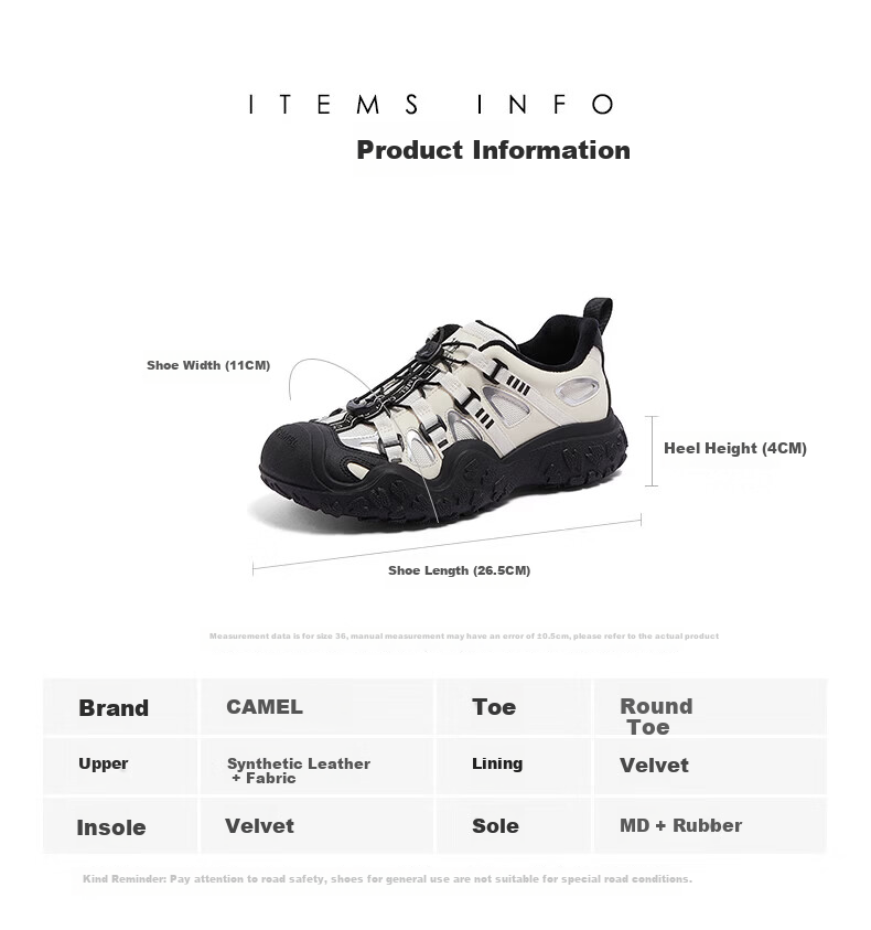 CAMEL Ugly Cute Patchwork Thick Sole Outdoor Casual Hiking Shoes L16S076038 Off-White/Black (Men's) 41 27