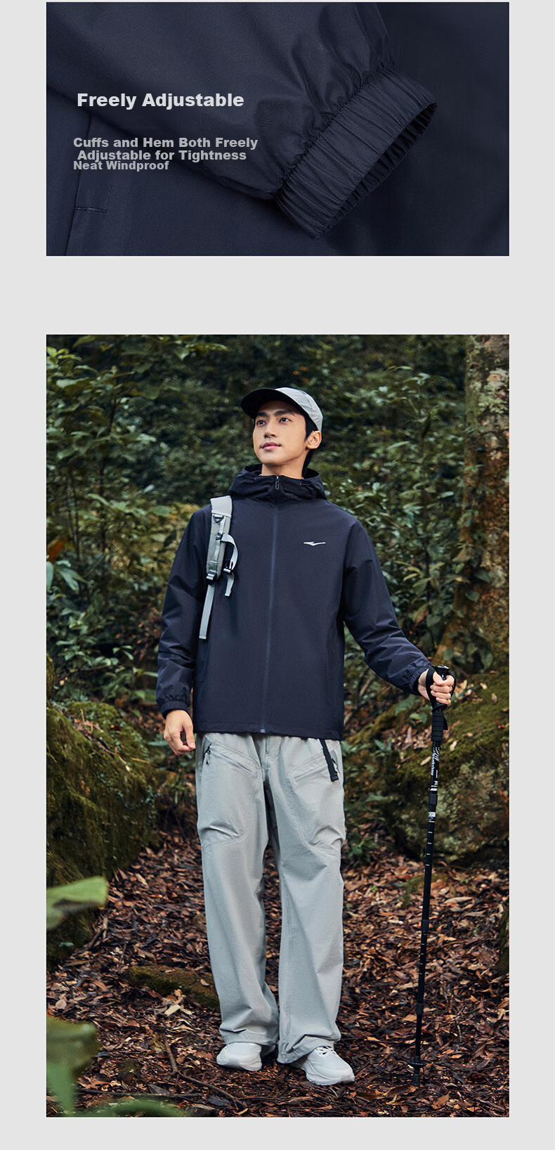ERKE Men's Jacket 2026 New Outdoor Casual Hooded Waterproof Mesh Lined Sports Windbreaker Versatile Casual Wear 11