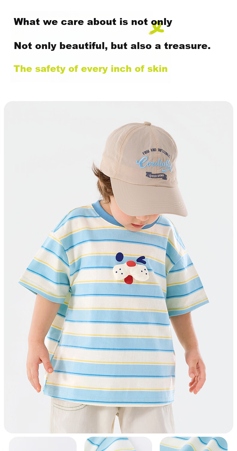 Dudu Kids Boys T-Shirt Summer Girls Short Sleeve Fashion Children's Striped Top Baby Kids Clothing Blue Striped 110 11