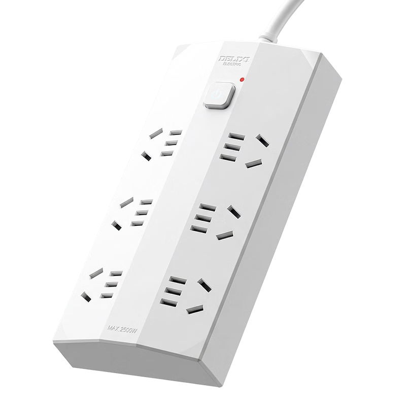 DELIXI New National Standard 3C Certified Trapezoidal Power Strip with 6 Outlets, Master Switch, 1.8m Cord for Home Office Dormitory Desktop Use