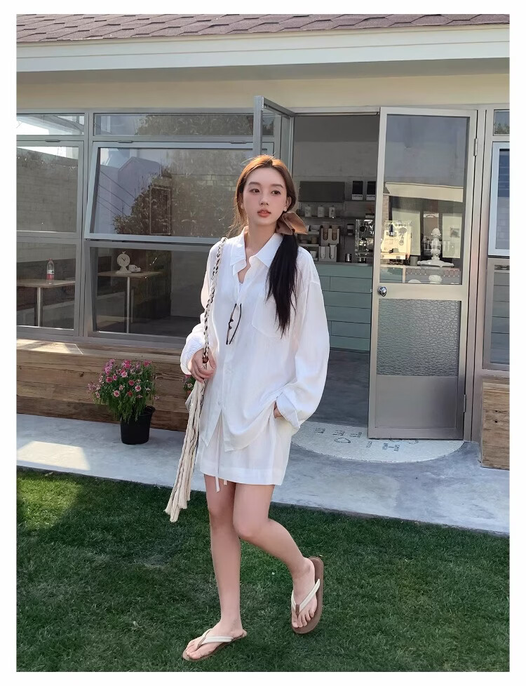 ICH MODE "Bangkok Holiday" Linen Shirt Women Lazy Style Physical Sun Protection Long Sleeve Shirt Linen Color L 39