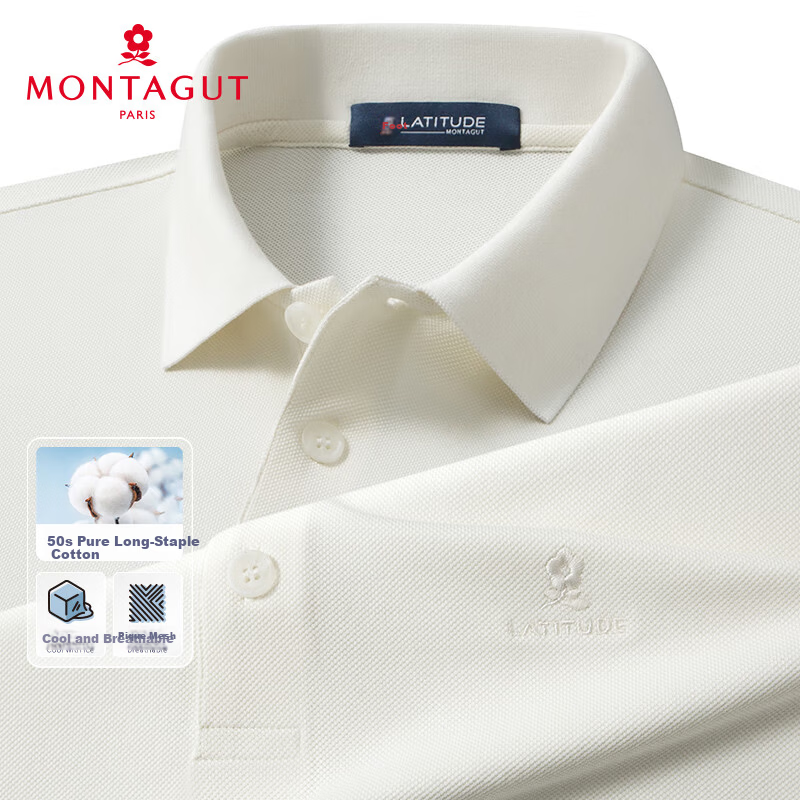 MONTAGUT Men's Short Sleeve Polo Shirt Summer 100% Cotton Fashion Cool Breathable Youth T-Shirt Light White M