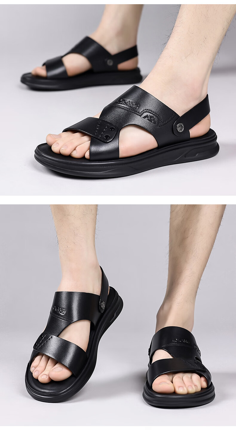 Aokang Men's Summer Casual Beach Leather Sandals Black Size 38 20