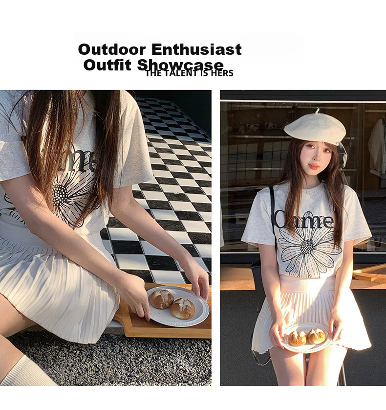 CAMEL Ice Skin T-Shirt Little Daisy Short Sleeve Cotton Loose Casual Top C36BAXLN023A Warm White XL 1