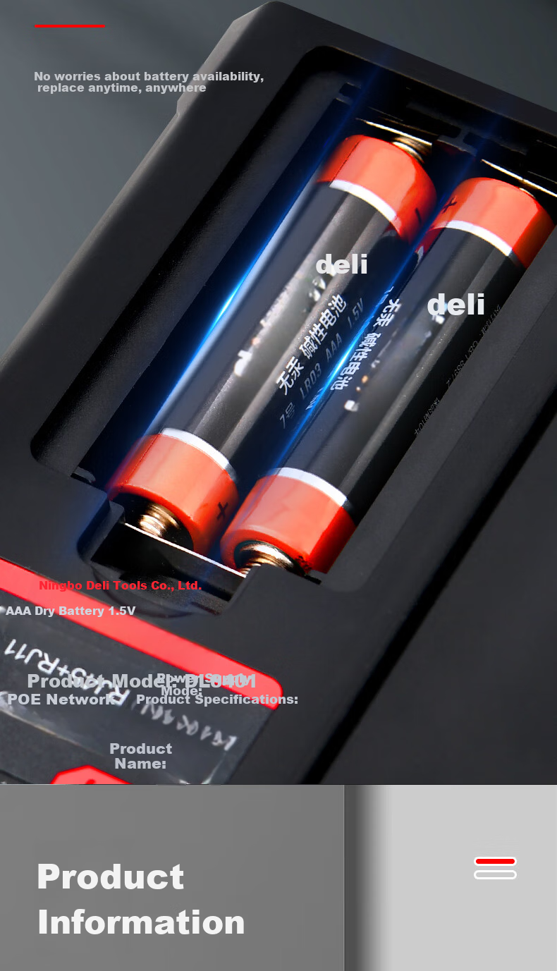 Deli Multifunction Network Cable Tester for Computer, RJ45, Telephone Line, Home Smart Continuity Detector 10