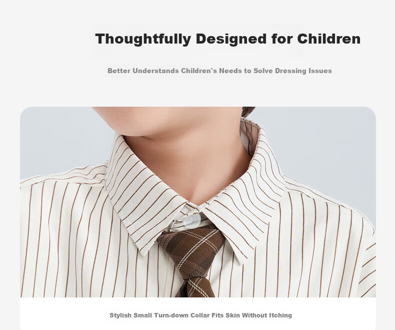 Luomeng Children's White Base Coffee-Colored Long-Sleeve Striped Shirt, Boys' Preppy Style Casual Versatile Spring And Autumn Shirt, White, Size 170 9