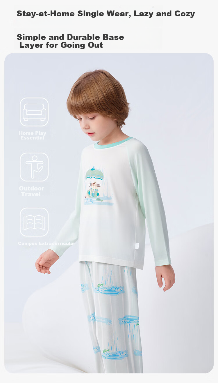 Ying's [Modal Acetate] Boys' Long Sleeve Children's Pajamas Homewear Spring Summer Sweat-Wicking Class A Youth 10