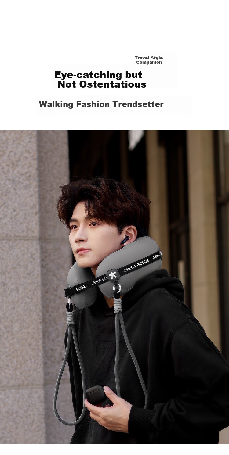 CHECA GOODS U-Shaped Neck Pillow Travel Portable Airplane Neck Support Long-Distance Neck Rest Nap U-Shaped Pillow with Visible Bag 9