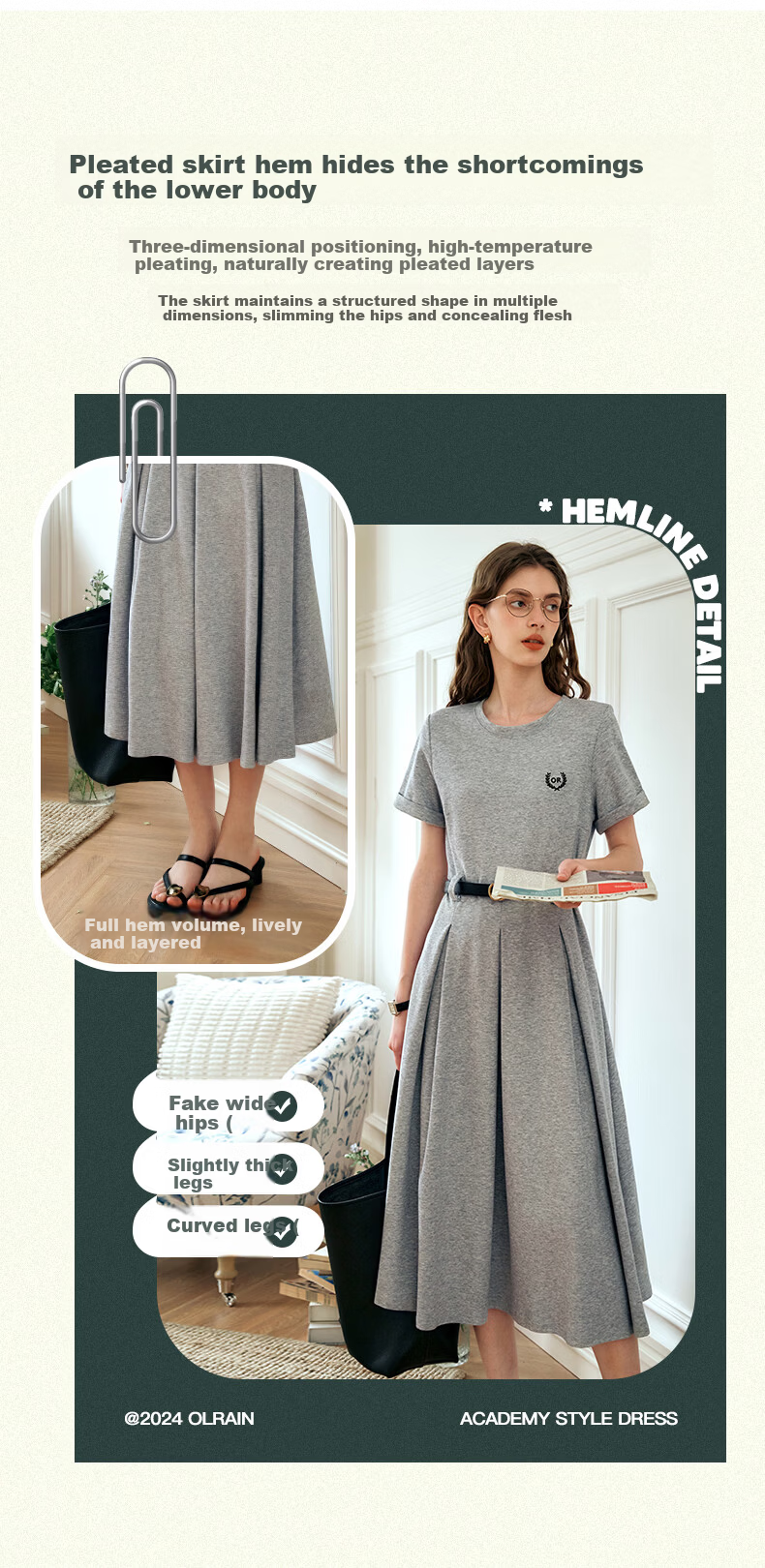 Olrain Eurie Knit Dress Women's Summer Commuter College Style Casual Waist Slimming Long Dress Light Gray S 9