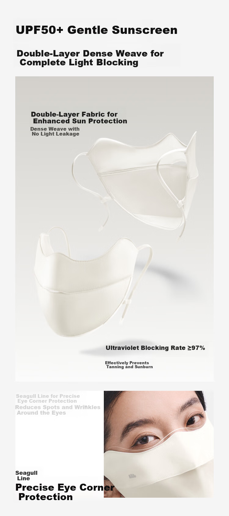 Beneunder Double-Sided Mulberry Silk Sun Protection Mask for Women, Face Covering, Summer Cycling Sunshade, UV Protection SS025 4