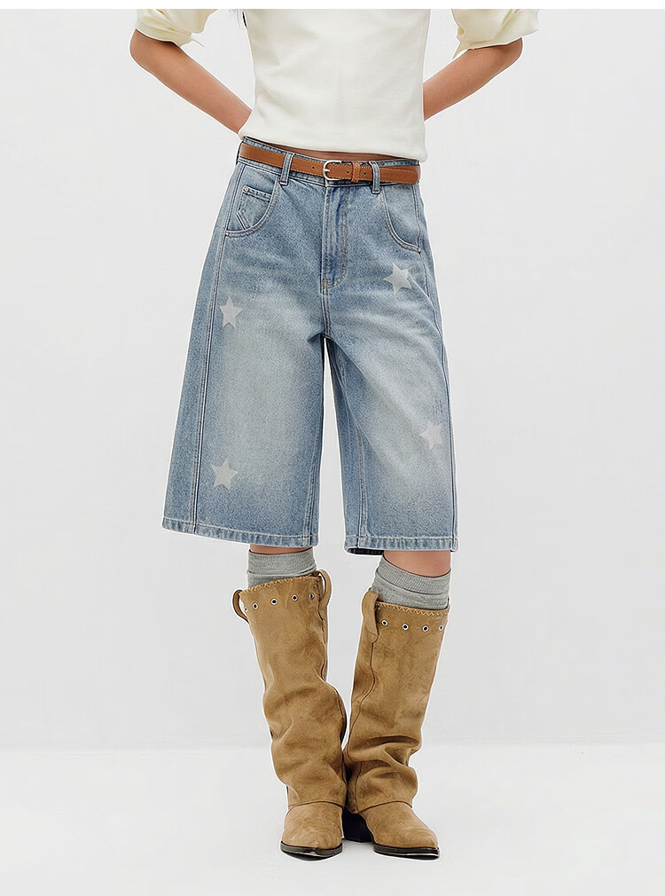 Semir Women's Summer Split Washed Loose Fit Denim Shorts 2026 Six-Point Pants 103326122003 25