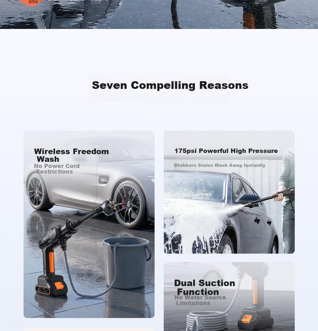 Deli Lithium Battery Car Washer 1200kPa High Pressure Ultra-Light Wireless Long Battery Life Six-in-One Multi-Mode Self-Priming Dual Use 2