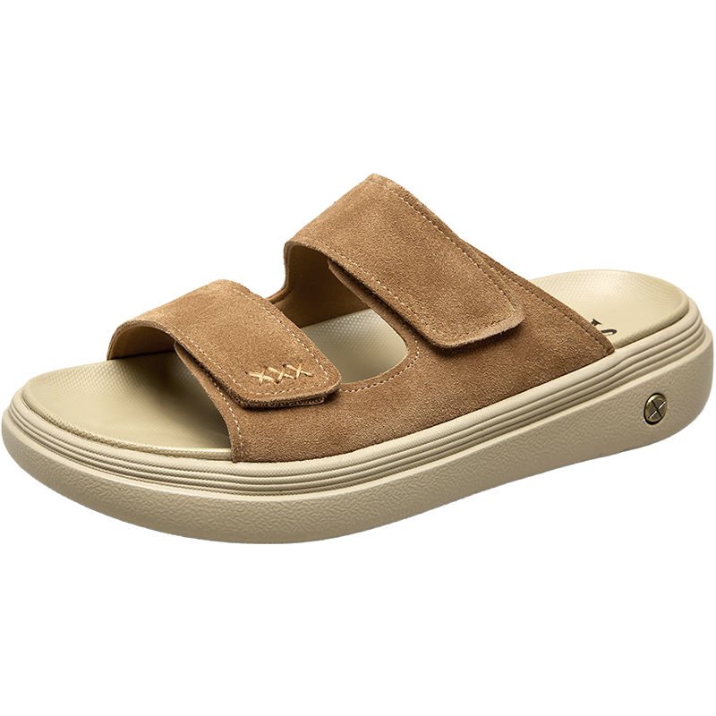 Eierkang Men's Boken Style Thick Sole Slip-On Beach Sandals Casual One-Strap Slippers 96262W Tan Size 41