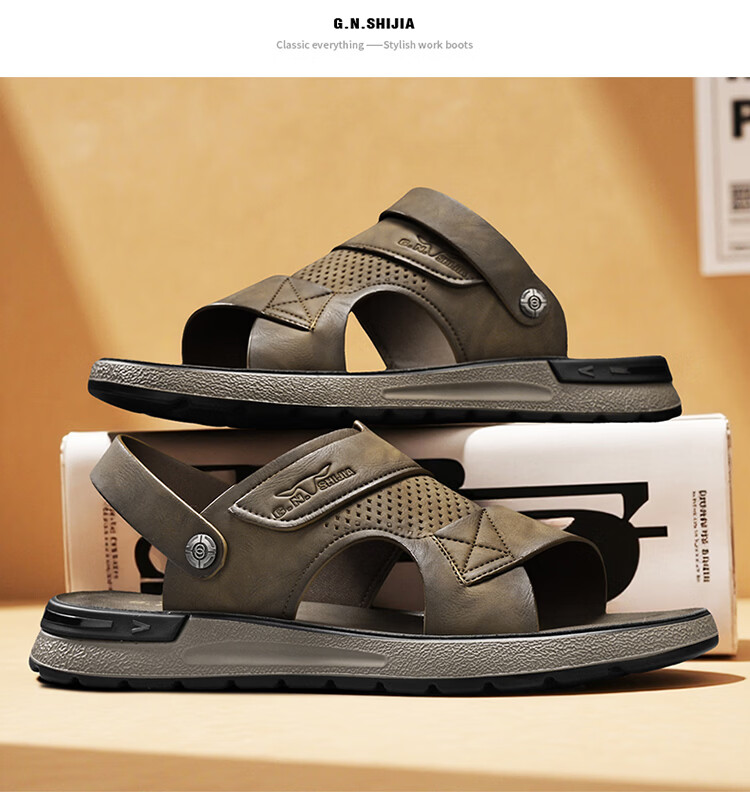 G.N.Shi Jia Men's Shoes, Summer New Style, Soft Sole, Breathable Casual Sandals, Outdoor Dual-Use Beach Shoes, Versatile Commuter Slippers for Me 17