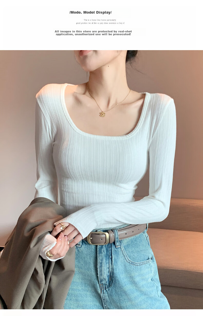 LangSha Women's Slim Fit U-Neck Long Sleeve T-Shirt Autumn 2025 New Stylish Basic Top 12