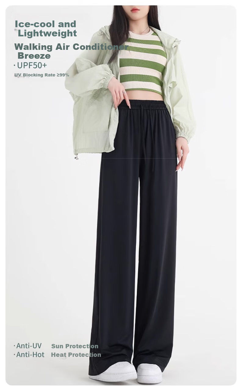 LangSha Ice Silk Wide-Leg Pants Women Summer Thin High-Waist Sun-Protective Slim Loose Straight-Leg Mosquito-Repellent Casual Trousers 2