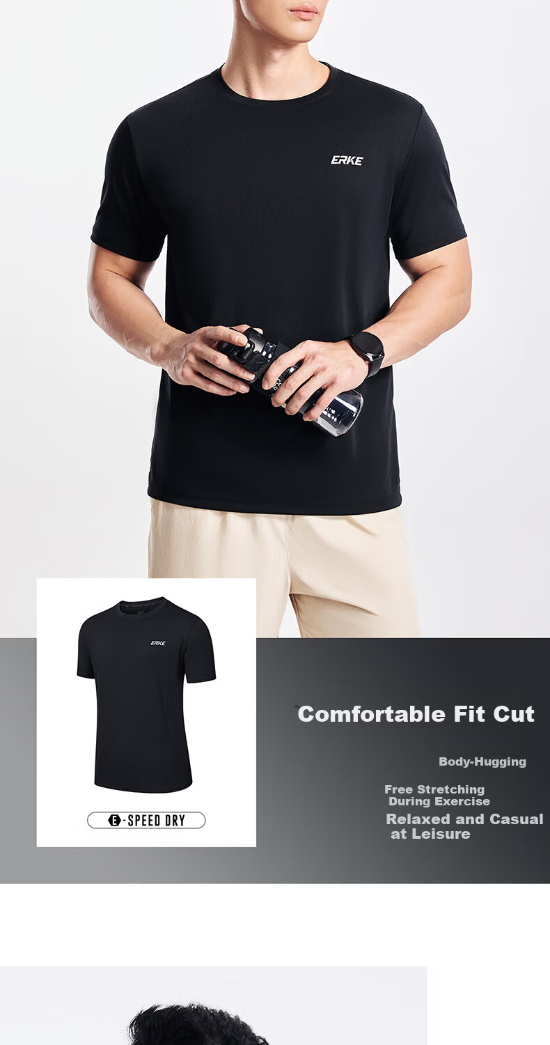 Erke Men's Sports Antibacterial Short Sleeve Crew Neck T-Shirt Summer New Moisture-Wicking Quick-Dry Casual Base Layer 6