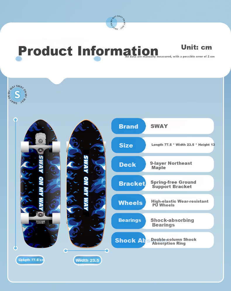 SWAY Land Surfing Professional Skateboard Four-Wheel Adult Fish Board No-Push Street Cruiser Commuter Children's Beginner Road Surfing Board 21