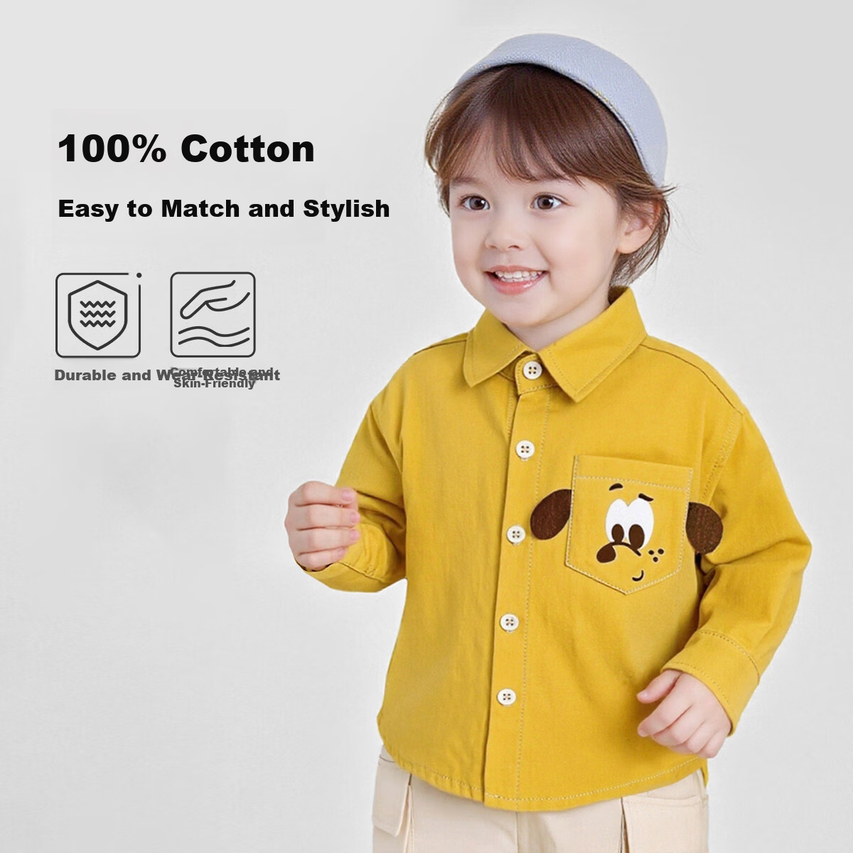 Doxiluca Boys' Shirt Cute Spring Autumn Jacket Kids Baby Long Sleeve Full Moon Outfit Adorable Pet Yellow Size 90