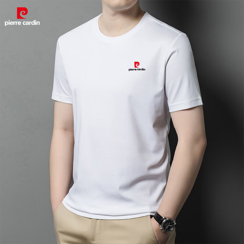 Pierre Cardin Men's Summer Lightweight Short Sleeve Solid Color Crew Neck T-Shirt Business Casual White M