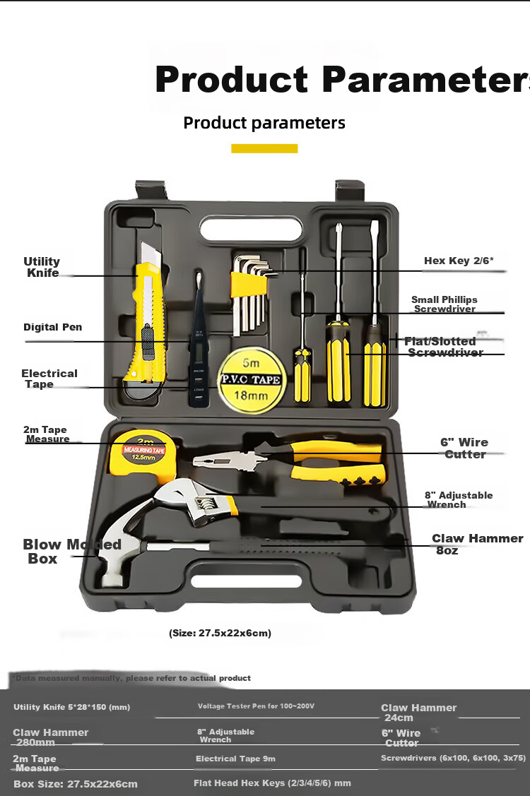 Padiling Household Toolbox Set Wrench Screwdriver Hammer Hardware Repair Multifunctional Carpentry Electrical Tool Kit 6